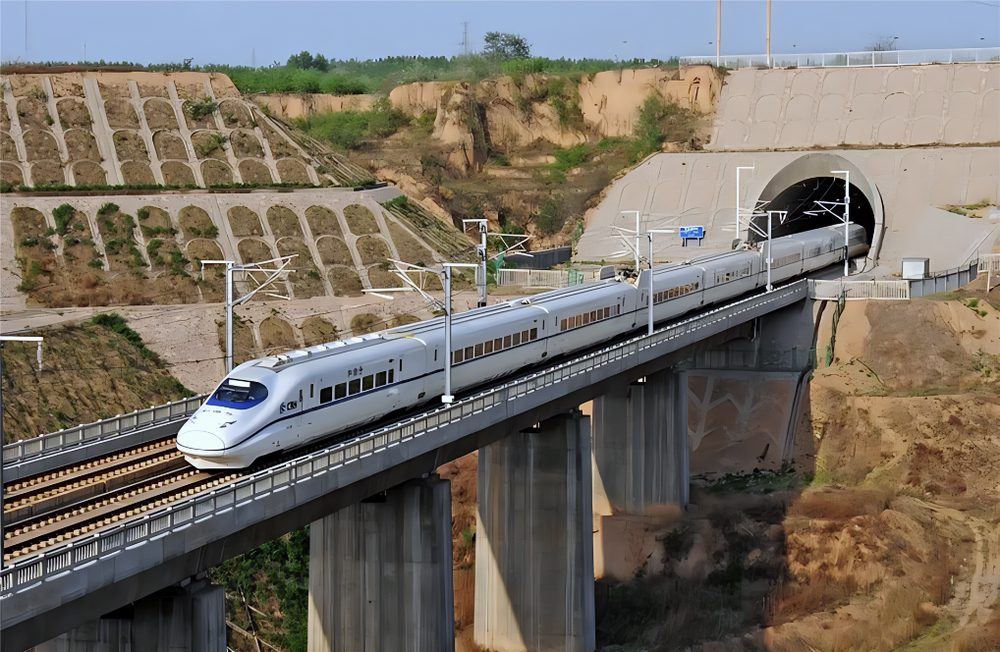 High-speed train on monitored rail infrastructure