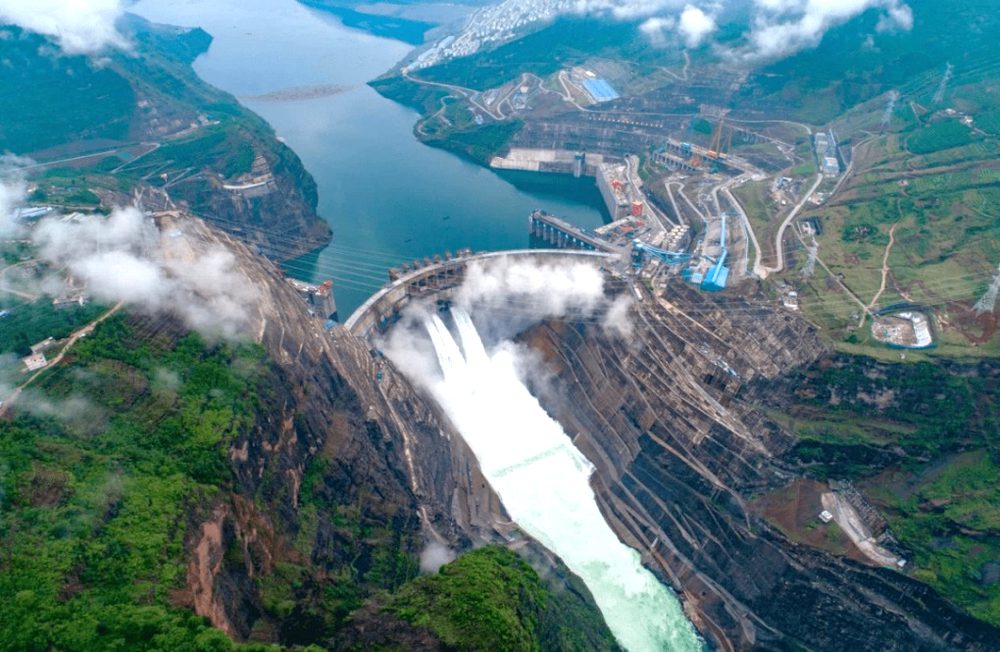 Large hydropower dam in a river valley