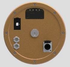 Underside of the all-in-one GNSS receiver showing mounting and connector interfaces